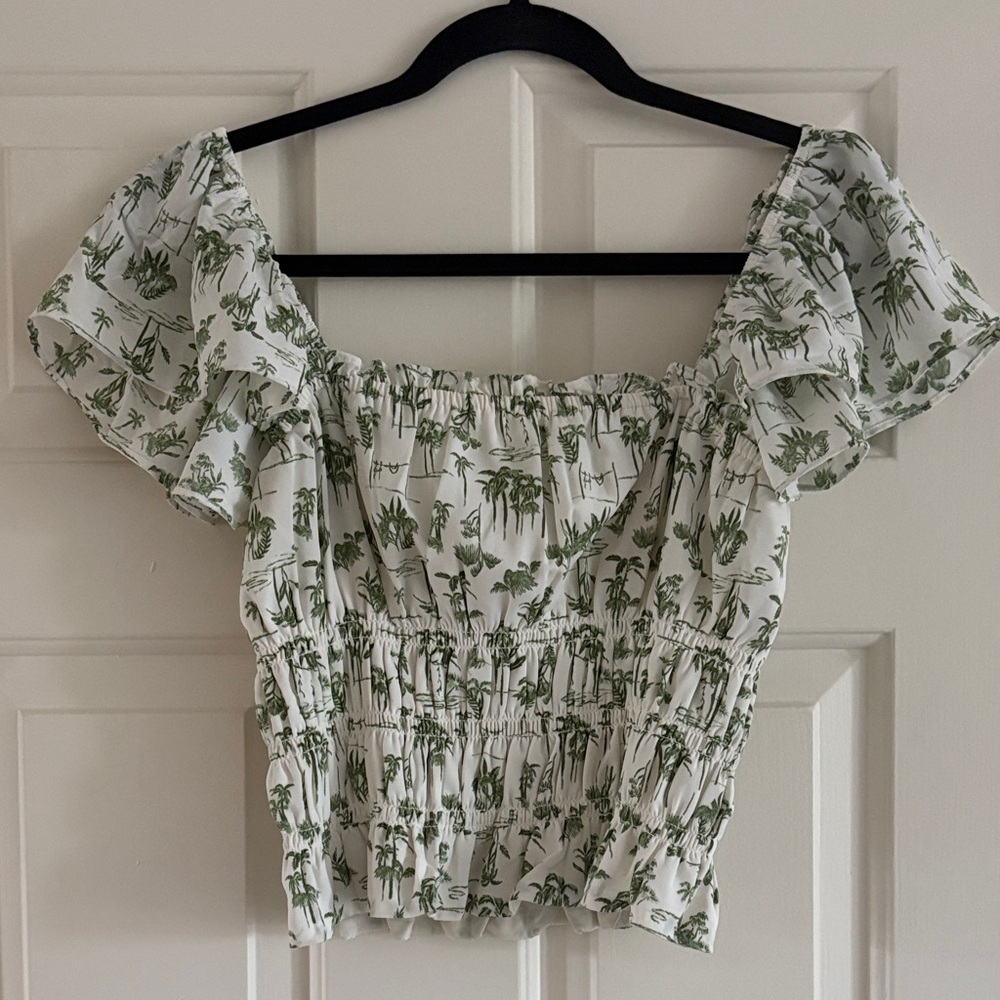 Abercrombie & Fitch White and Green Palm Blouse